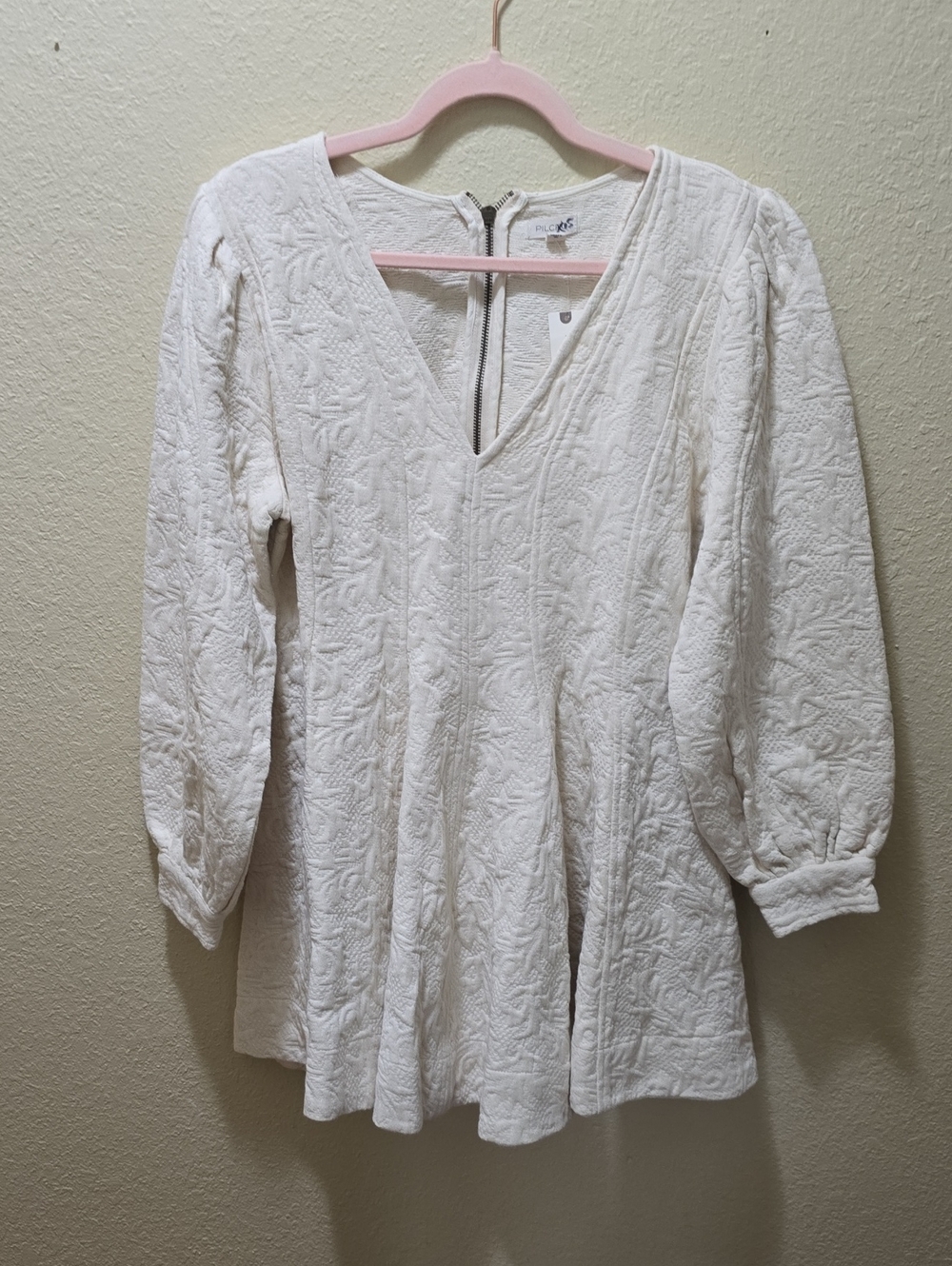 NWT Anthropologie Cream Textured Mini Dress Shift V-Neck